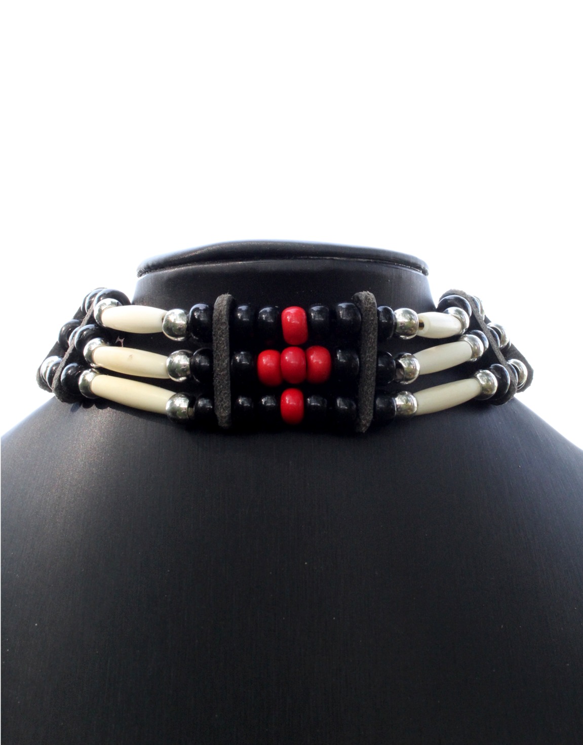 Traditional Lakota Choker, Black/Red Native American - Imagen 6