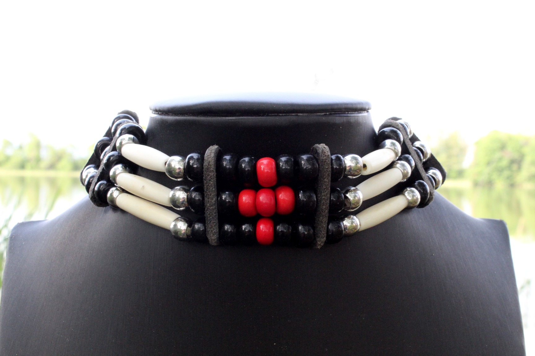 Traditional Lakota Choker, Black/Red Native American