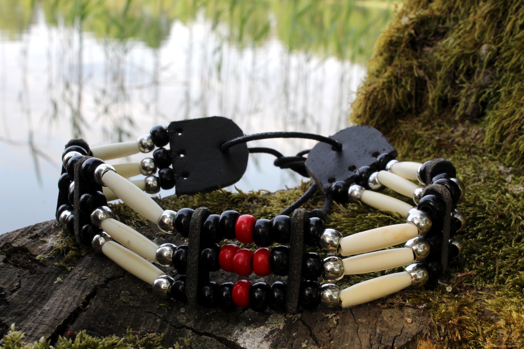 Traditional Lakota Choker, Black/Red Native American - Imagen 2