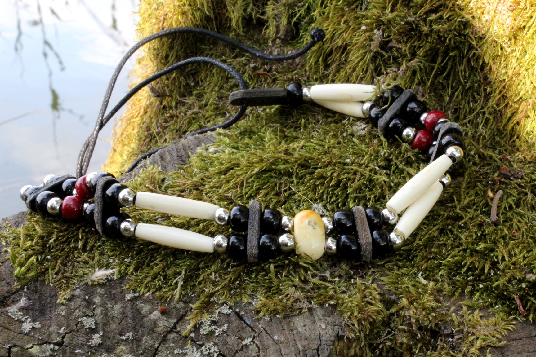 Traditional Lakota Choker, Black Native American - Imagen 4