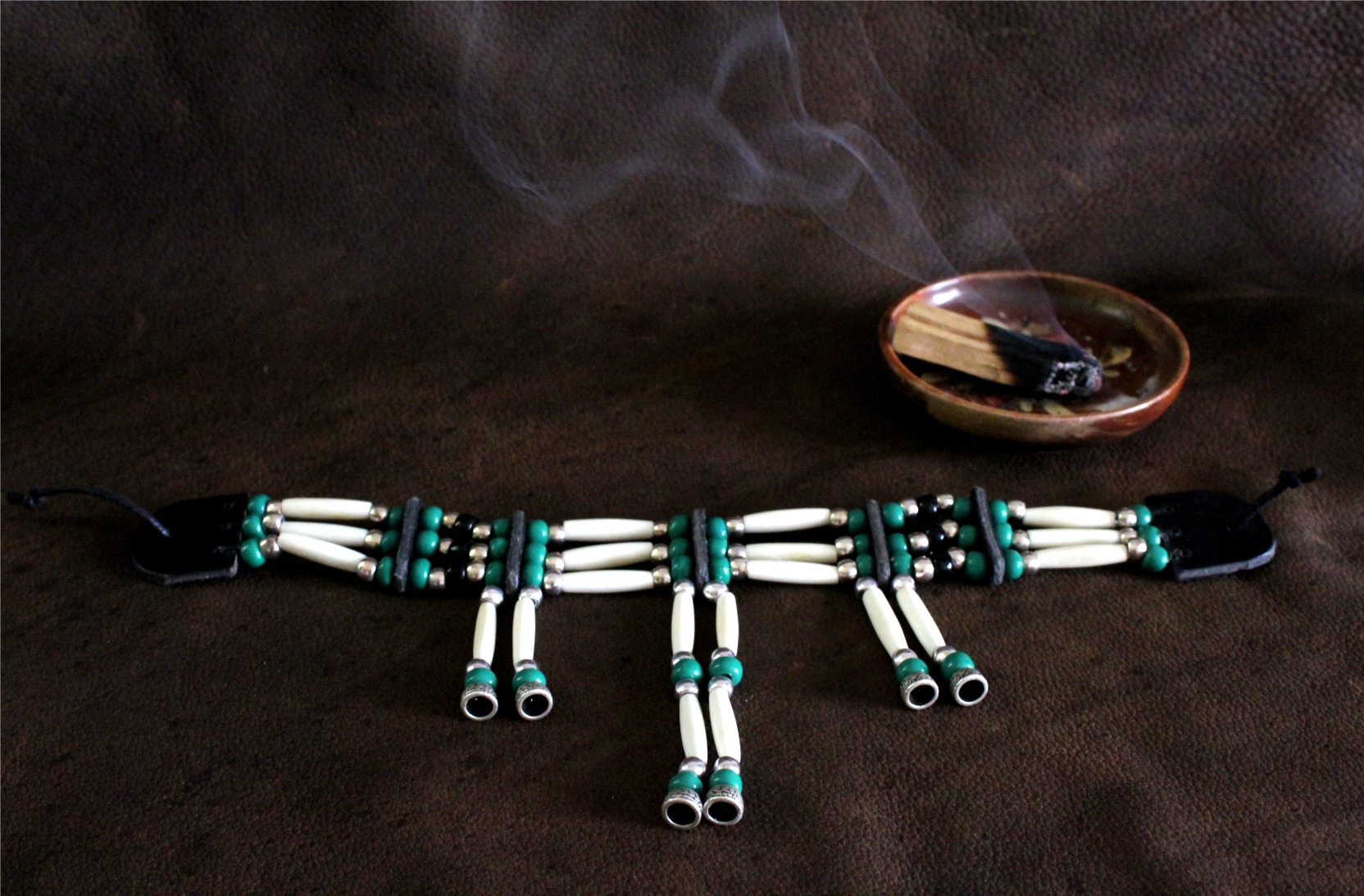 Traditional Lakota Choker, Native American - Green - Imagen 3