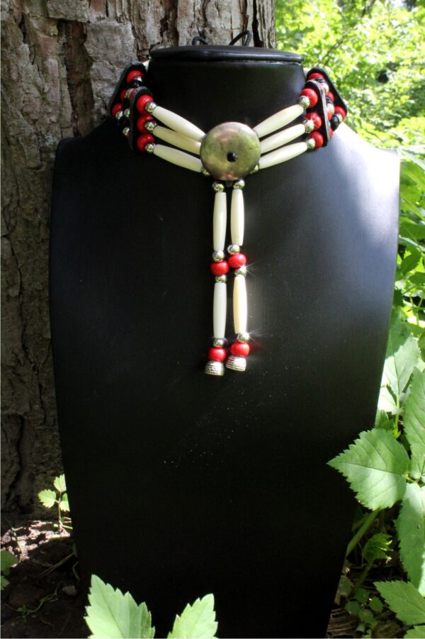 Traditional Lakota Choker, Red Native American - Imagen 6