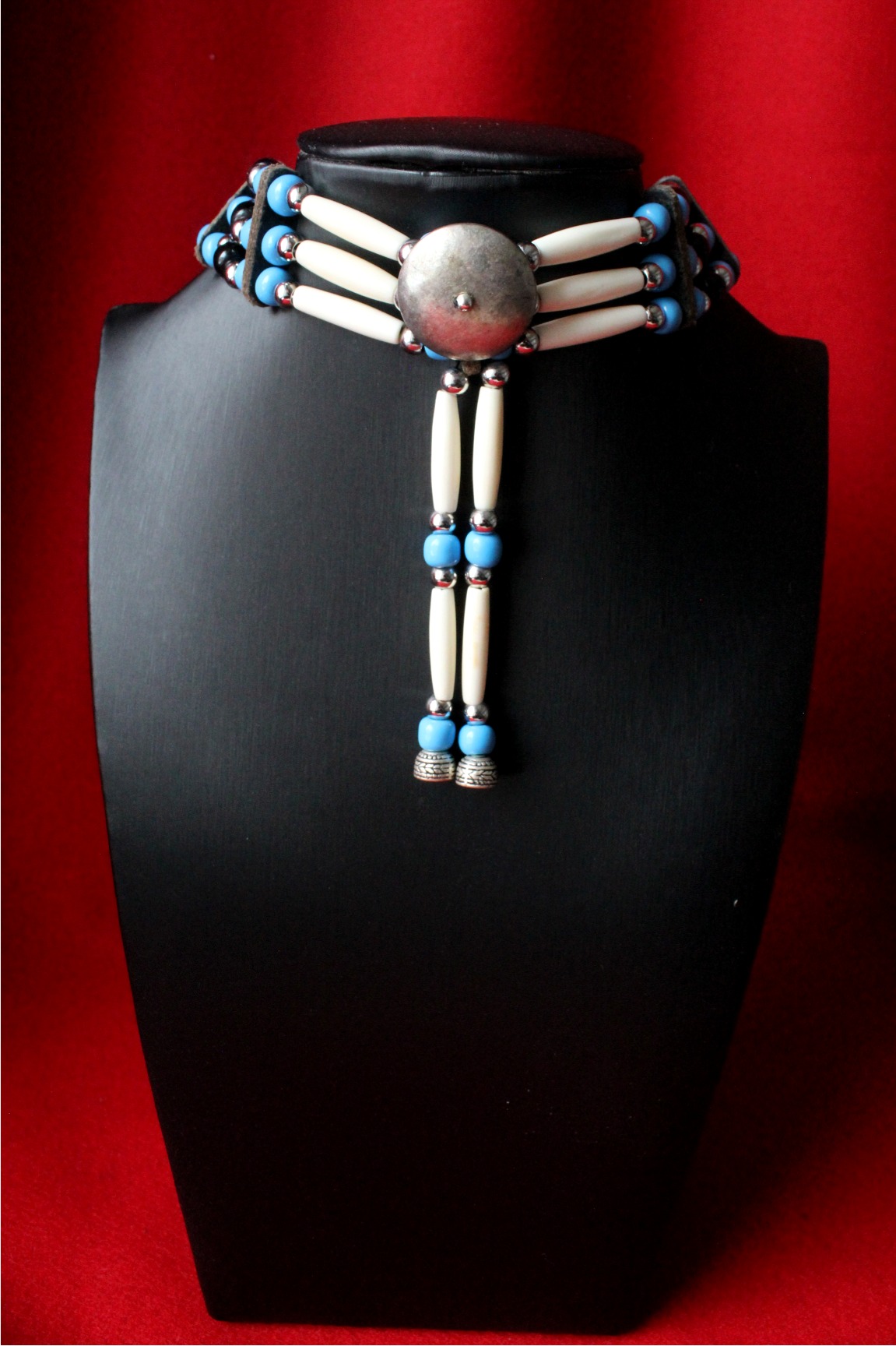 Traditional Lakota Choker, Blue Native American - Imagen 4