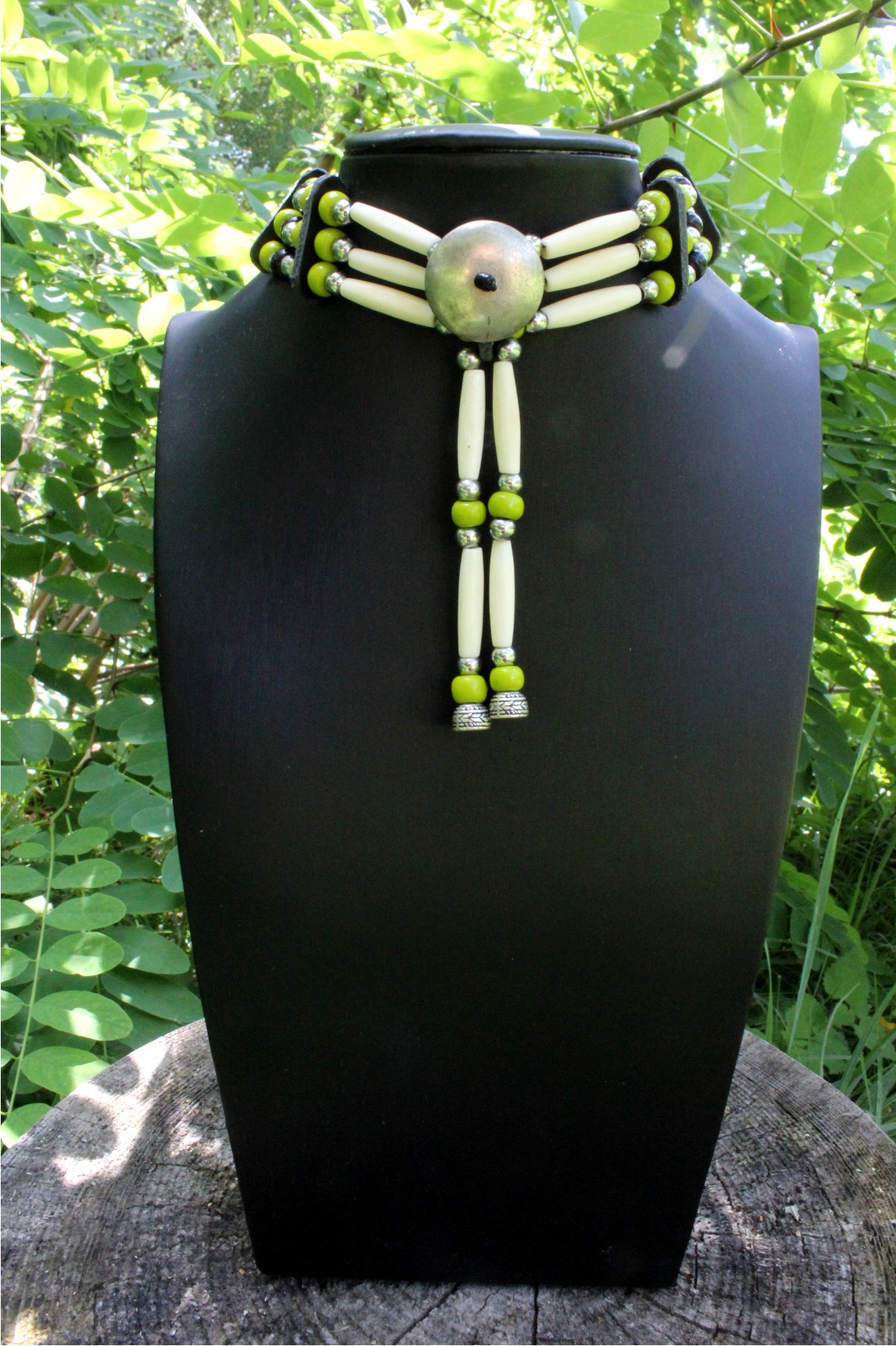 Traditional Lakota Choker, Olive Green Native American - Imagen 7