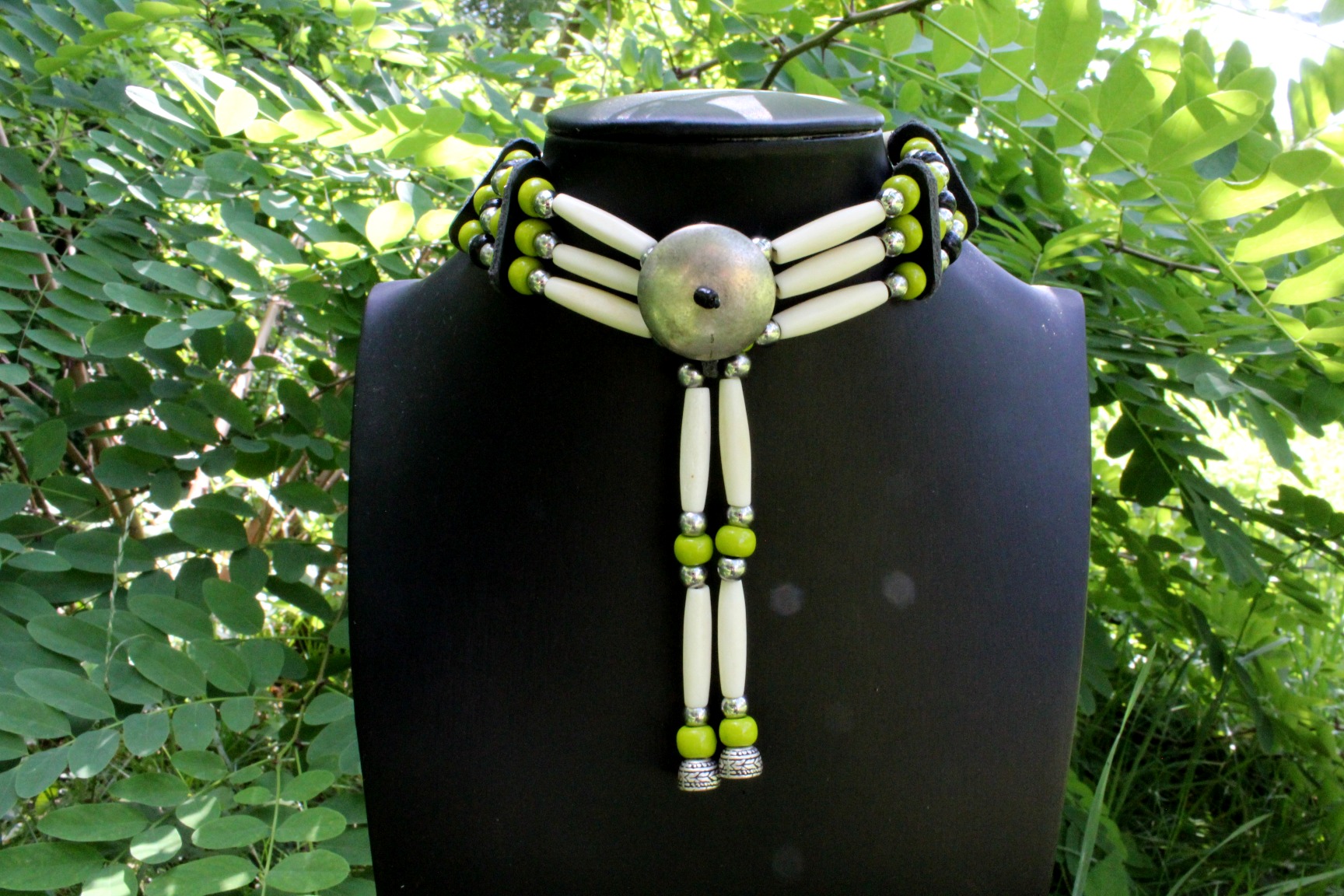 Traditional Lakota Choker, Olive Green Native American