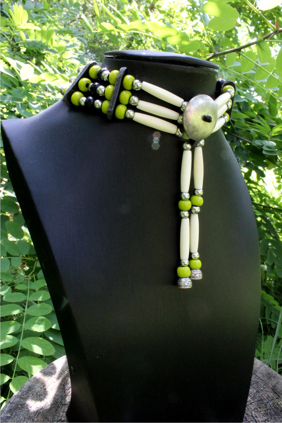 Traditional Lakota Choker, Olive Green Native American - Imagen 6