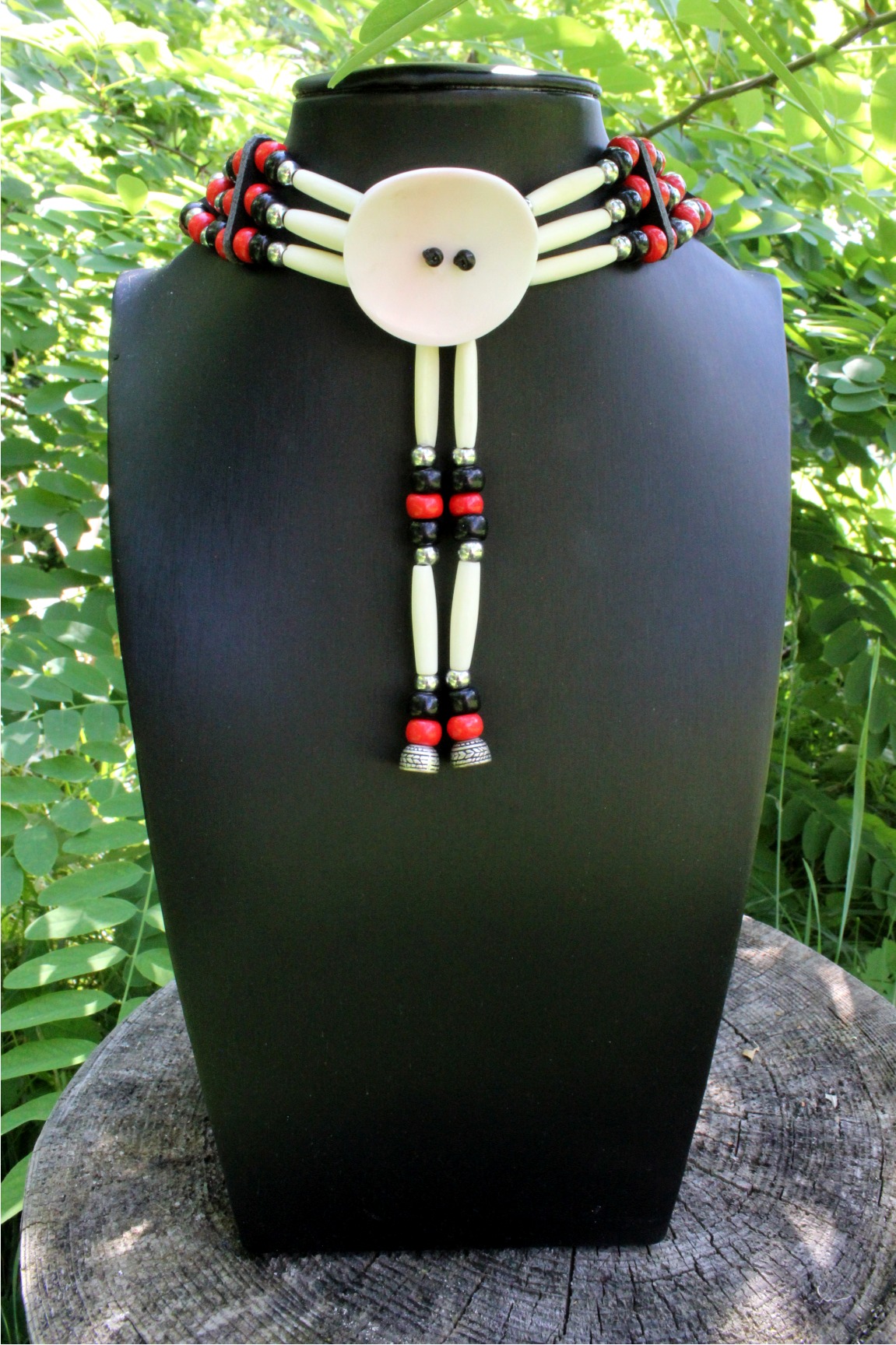Traditional Lakota Choker, Red/Black Native American - Imagen 7