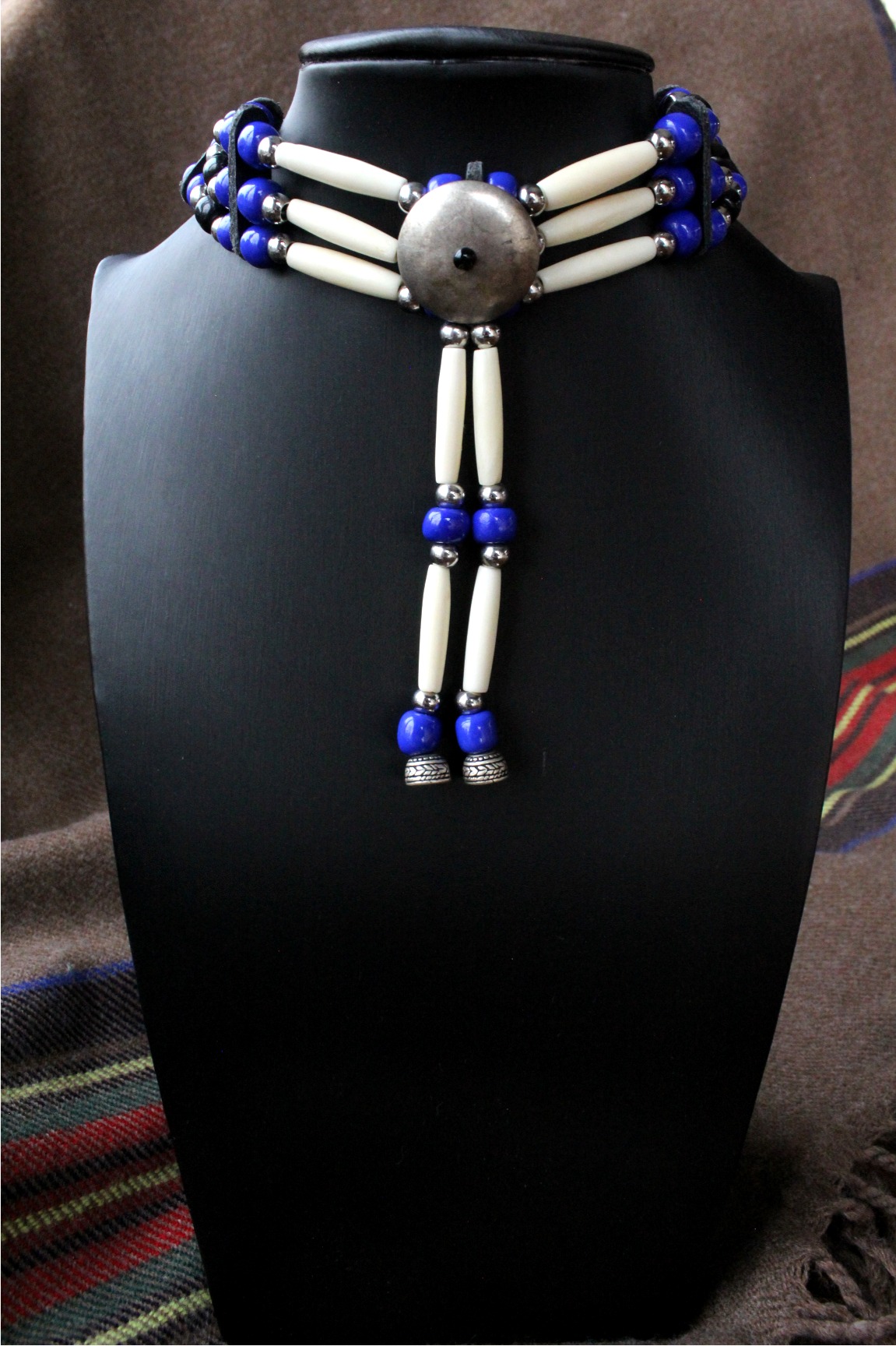 Traditional Lakota Choker, Navy Native American - Imagen 6