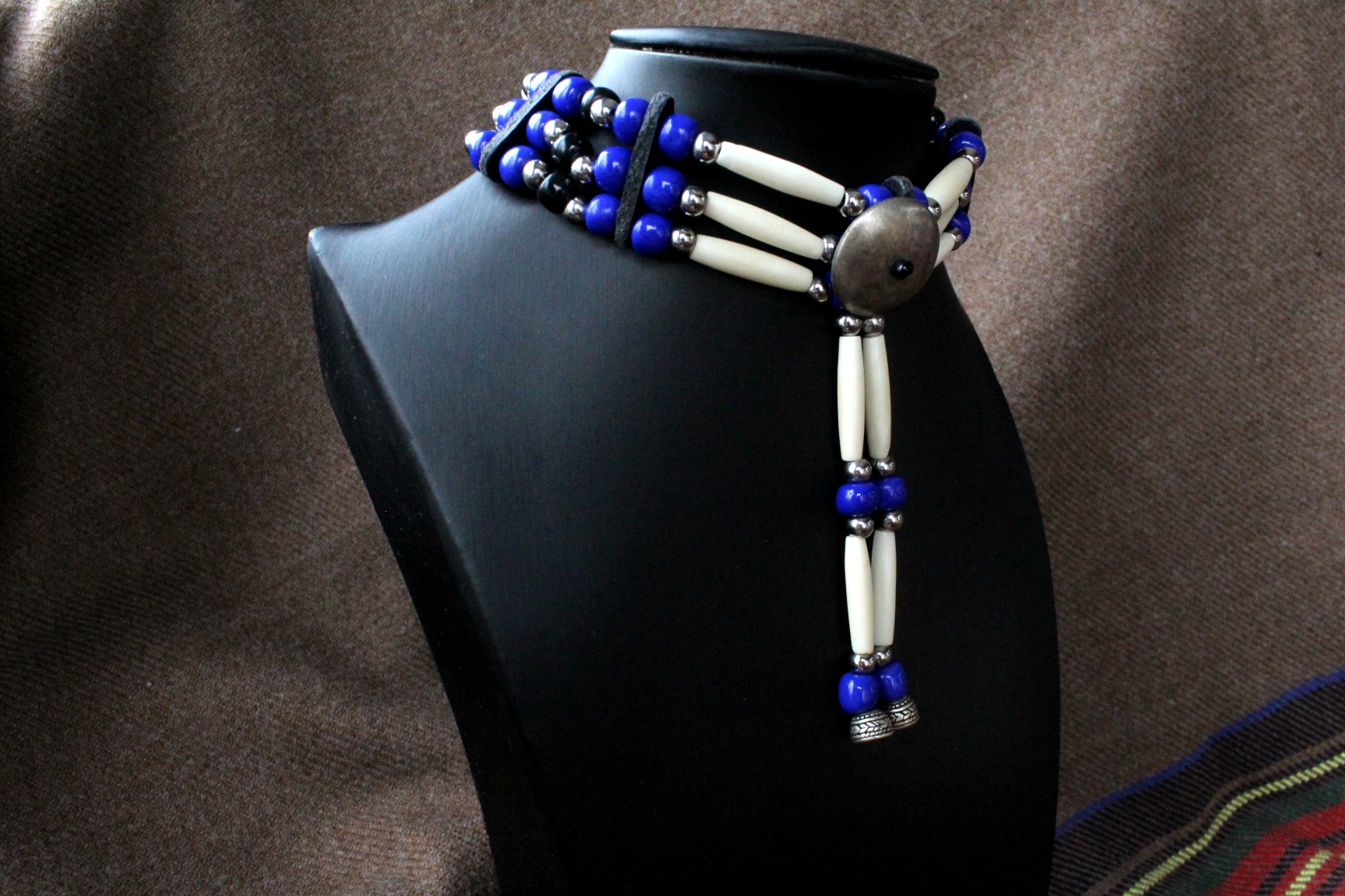 Traditional Lakota Choker, Navy Native American - Imagen 5