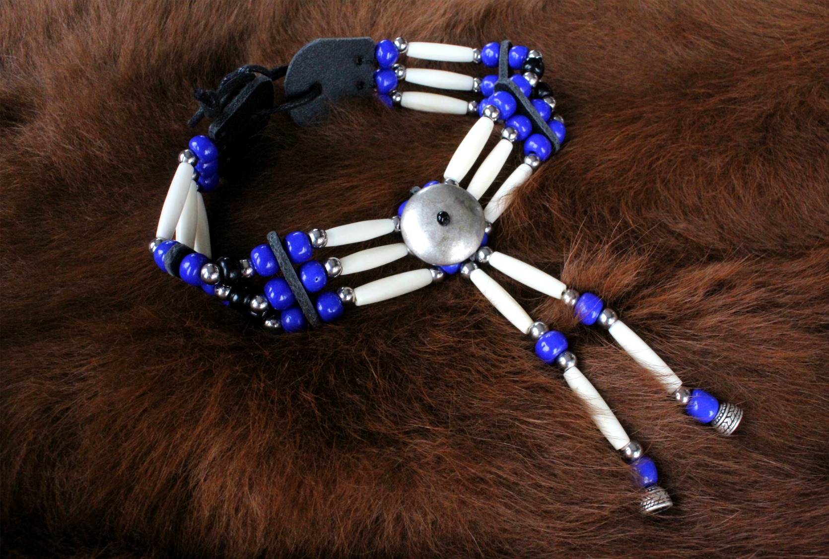 Traditional Lakota Choker, Navy Native American - Imagen 4
