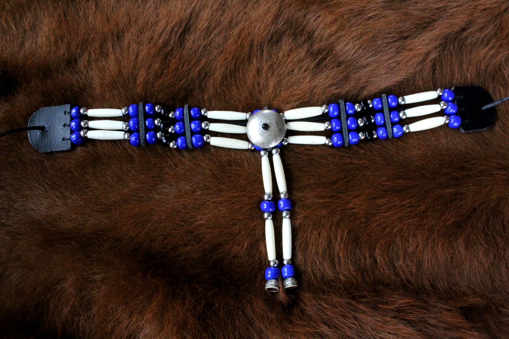 Traditional Lakota Choker, Navy Native American - Imagen 3