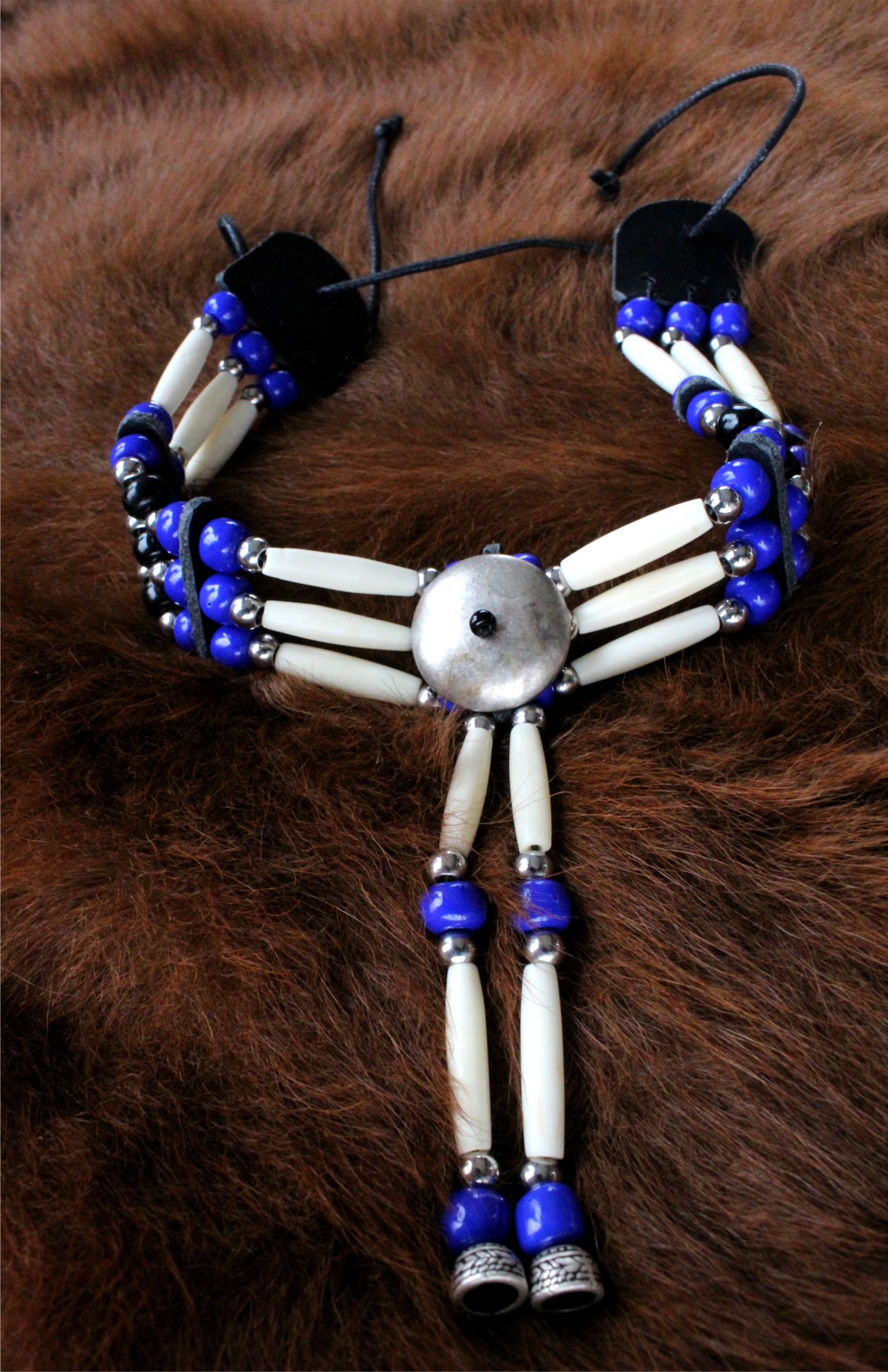 Traditional Lakota Choker, Navy Native American - Imagen 2