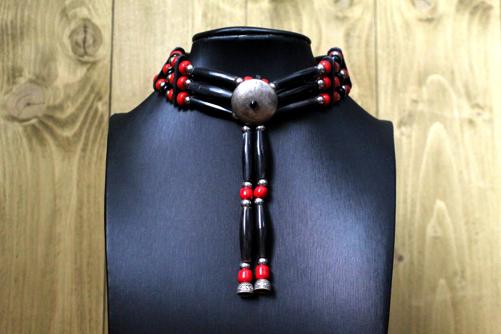 Traditional Lakota Choker, Red Buffalo Horn
