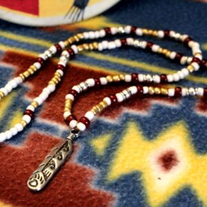 Metal Feather Necklace, Native American Bear