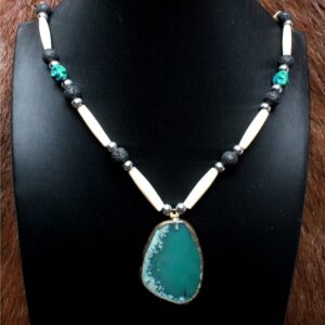Green Agate Necklace, Native American Style
