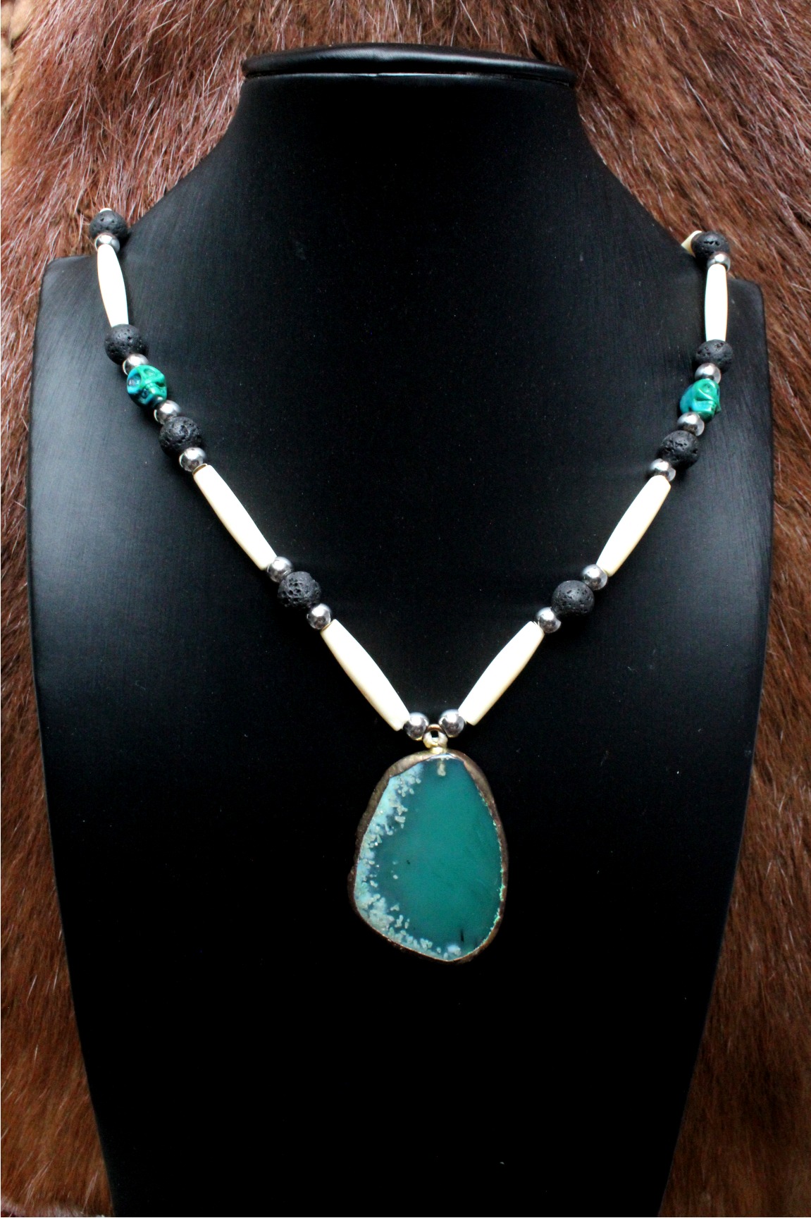 Green Agate Necklace, Native American Style