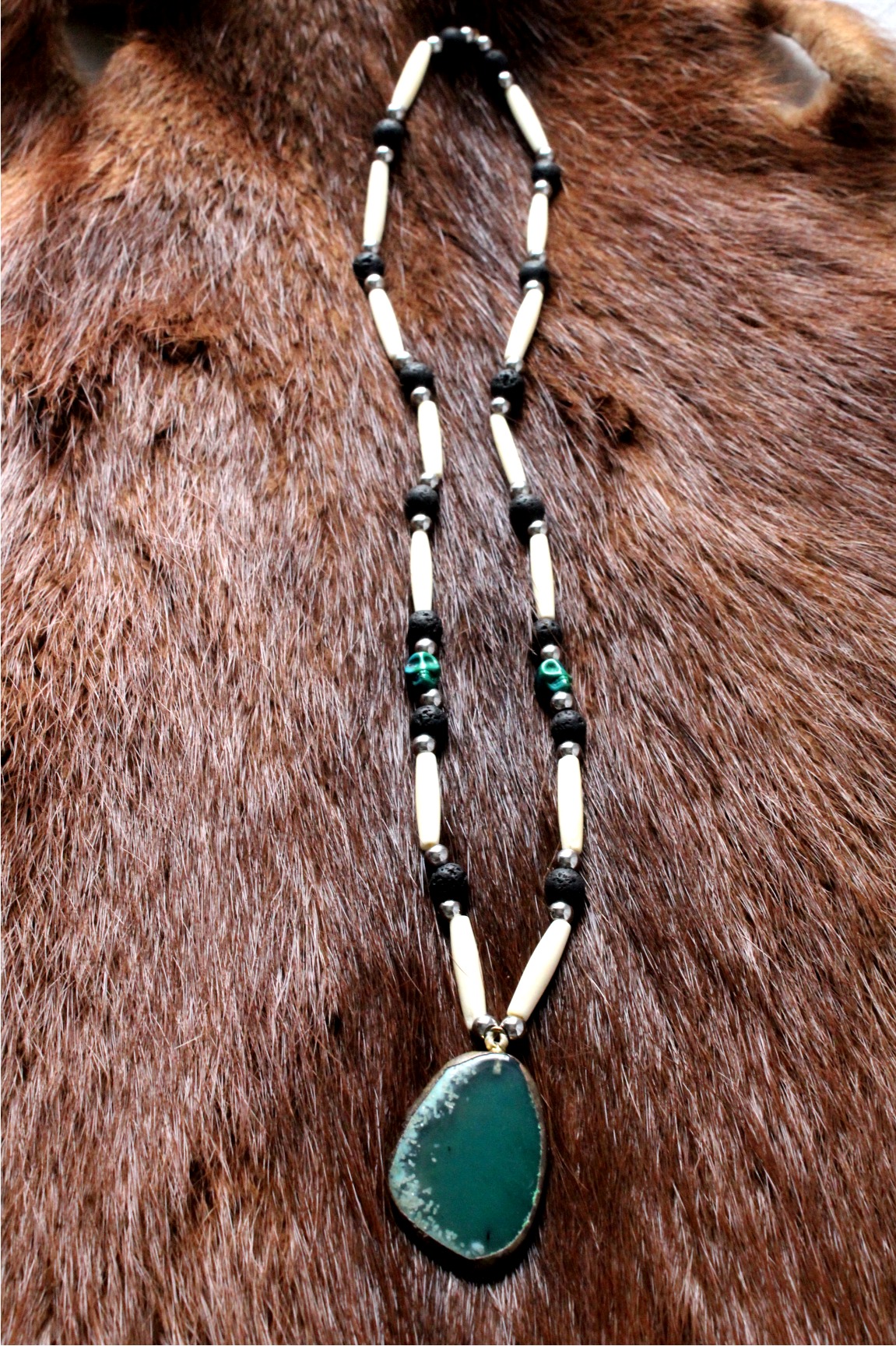 Green Agate Necklace, Native American Style - Imagen 3