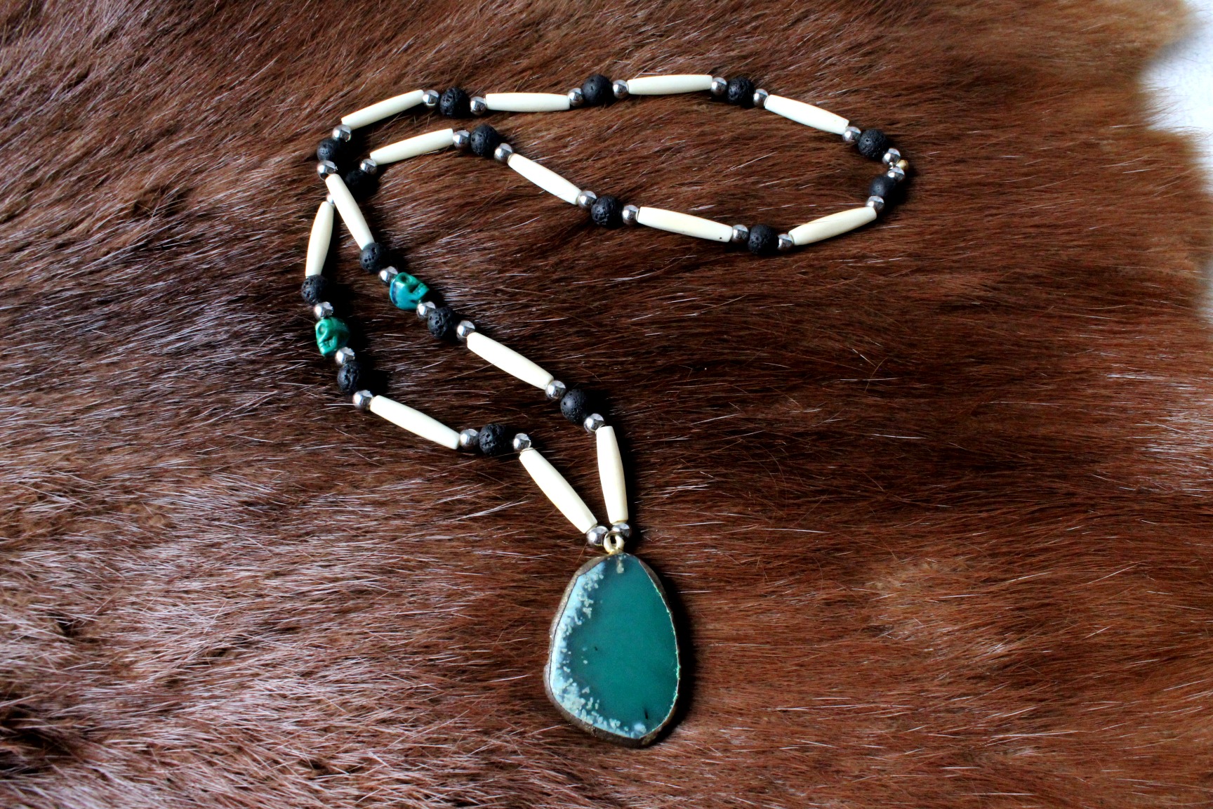 Green Agate Necklace, Native American Style - Imagen 2