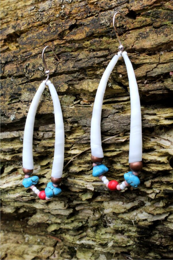 Dentallium Earrings, Native American - Imagen 3