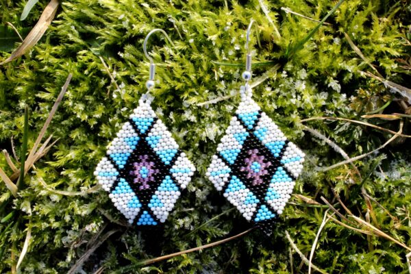 Beadwork Blue Earrings - Imagen 7