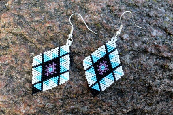 Beadwork Blue Earrings - Imagen 4