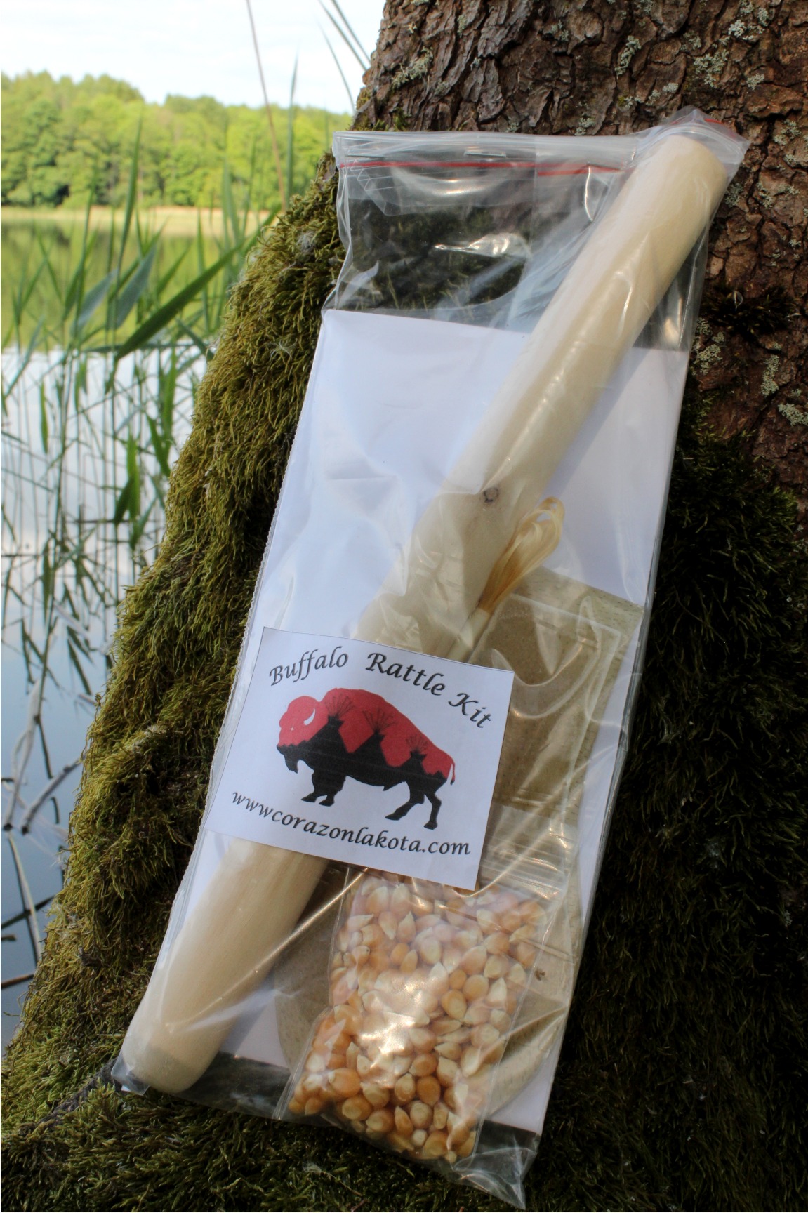 Rattle Kit Buffalo rawhide Native American - Imagen 3