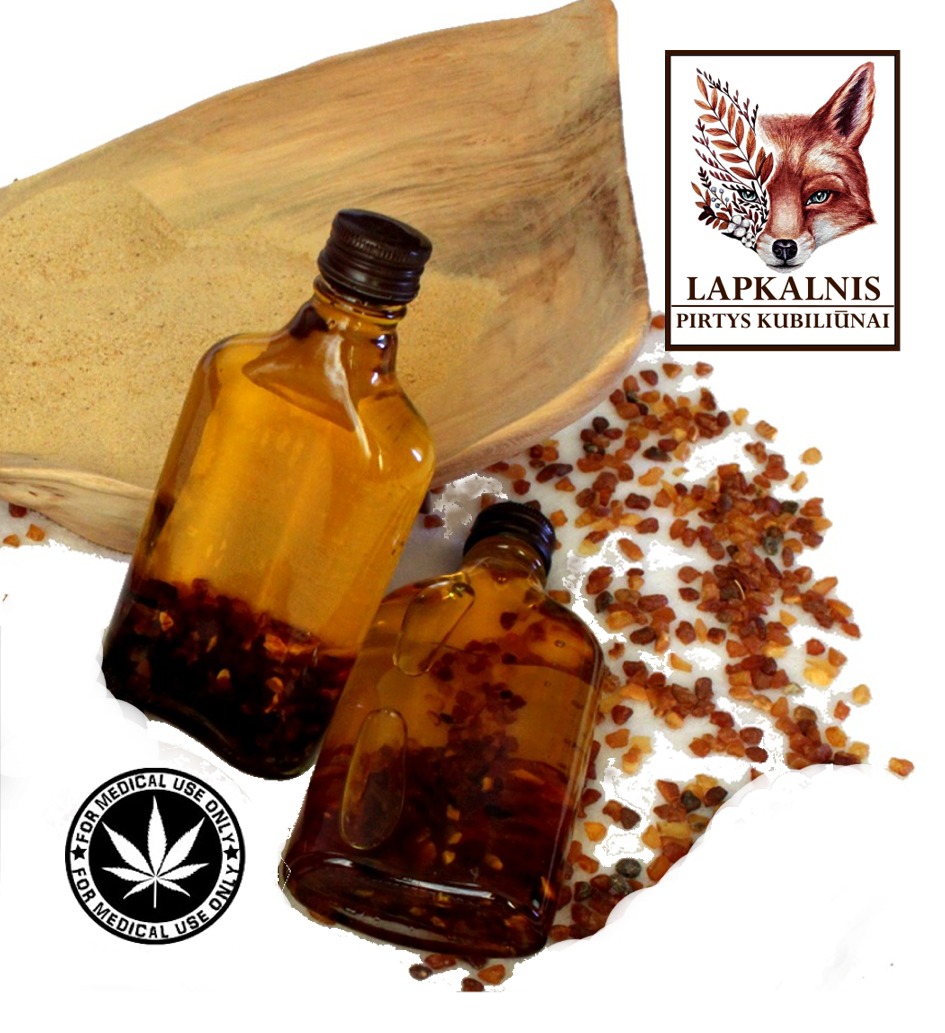 Cannabis massage oil with authentic Baltic amber.